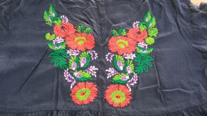 Navy Blue Embroidery Top