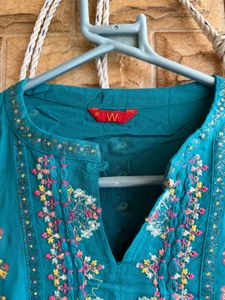 Teal Embroidered Kurta