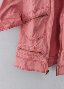 Pink Cropped Zipper Jacket