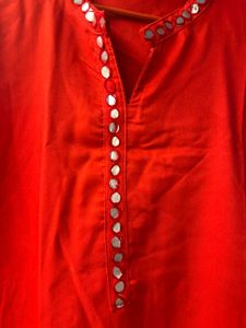 Red Embellished Mirror Work Kurta Set