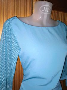 Light Blue Mesh Sleeve Top