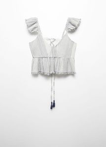 Mango off White Printed Top w Open Back Details