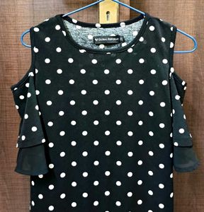 Polka Dot Cold Shoulder Top