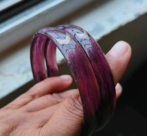 Two Pair Purple Glass Bangles