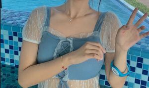 Blue Ruffle Corset Crop Top