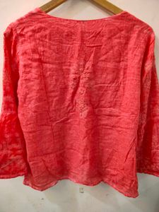 Coral Embroidered Bell Sleeve Top