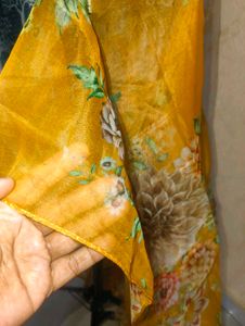 2 Metres Floral Yellow Organza Scarf