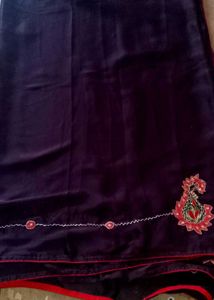 Purple Embroidered Saree with disgner blouse