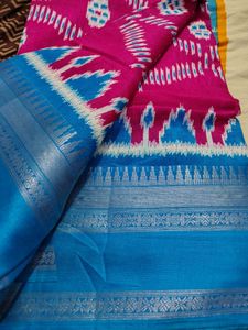 Pink &amp; Blue Mangalagiri Handloom Silk Saree
