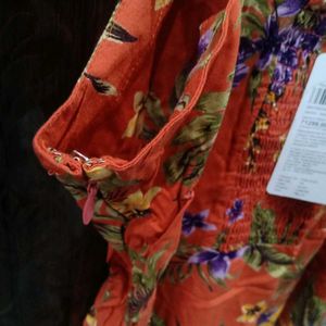 Orange Printed Fit And Flare Dress