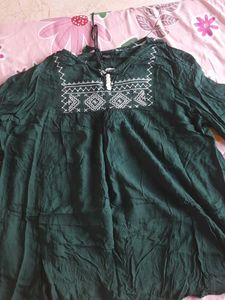 Green Embroidered Peasant Blouse