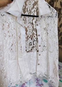 Elegant White Lace Button-Down Shirt for Women