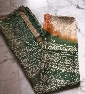 Brand New fastive bandhani cotton silk saree set