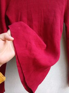 Red Turtleneck Knit Top