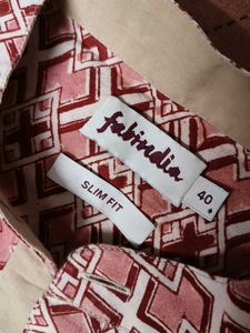 Fabindia Red Cotton Slim Fit Mid Placket Shirt