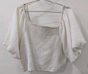 White Puff Sleeve Crop Top