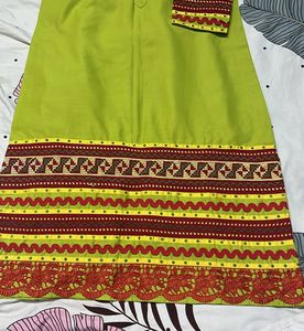 Lime Green Embroidered Kurta Pant Set