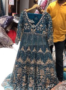 Elegant Teal Embroidered Gown Shirt with