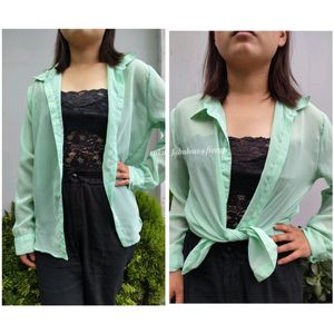 Mint Green Women Shirt With Cute Back Design