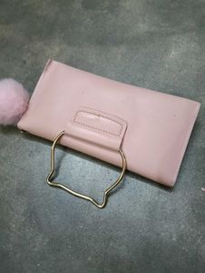 Pink Wallet with Pom-Pom