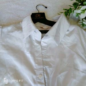 White Satin Shirt Dress 👗