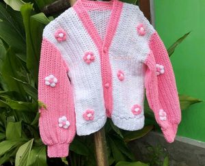 ❗FREE DELIVERY❗Crochet🩷 pink&amp;White 🤍Cardigan