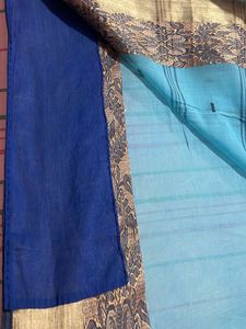 Cyan Color Saree with (blue) Gold Border