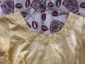 Yellow Stitched Satin Dress 💛