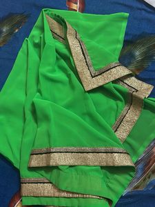 Green Ethnic Saree with Gold Border