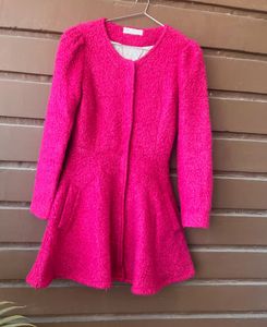 Winter Wool Tweed Dress Pink Color For Vacation