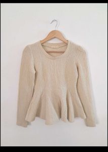 White -creamy Floral Sweater For Women