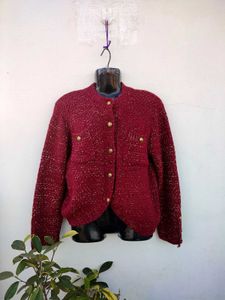 Luxury Red Tweed Korean Jacket