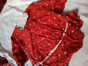 Vintage Red Dress with Bow Print