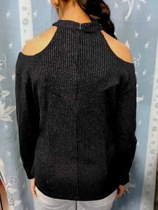 Black Striped Cold Shoulder Top