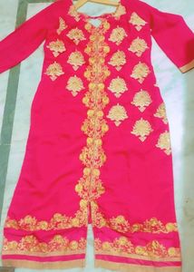 Rani Color Sharara Suit With Dupatta