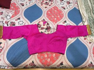 Purple Pink Flower Work Saree With Blouse.
