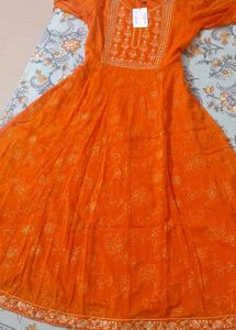 Rust Embroidered Kurta Set