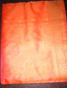 Peach Silk Saree with Gold Border