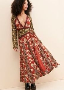 Free People Tilda Maxo Wrap Dress Deep V Neckline