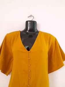 Mustard Button-Down Midi Dress
