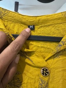 Yellow Printed Straight Kurta