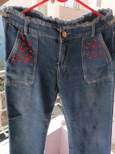 Wide Leg Jeans With Little Hearts