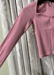 Pink Ribbed Sweetheart Top