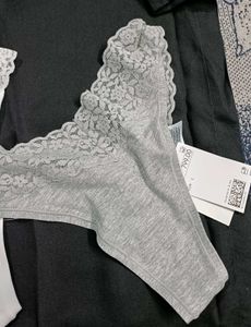 Lace Trim Thong Panties - 3 Pack