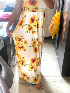2 SET-Sunflower Print Maxi Dress+ Yellow Shrug
