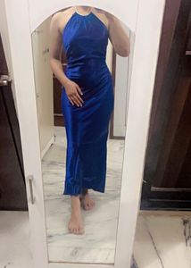 Halter Neck Backless Satin Midi Dress