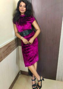 Purple Velvet Dress With Belt