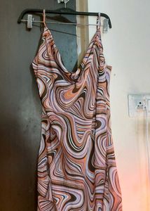 Abstract Print Cowl Neck Dress