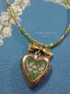 Hand painted Floral Heart Locket Necklace