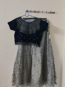 Navy Blue Velvet Embroidered Lehenga Set